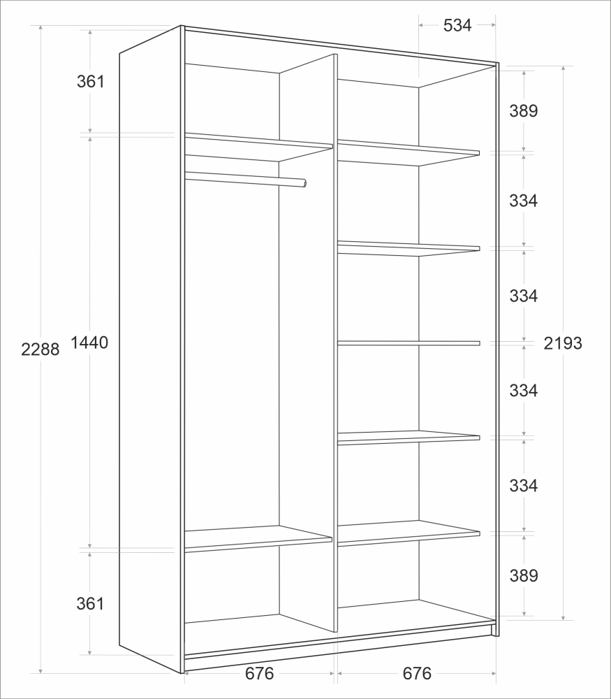 Товар Шкаф Прайм дуо Венге фасад дверей Белое стекло  2300 х 1200 х 570 E1TNL2939